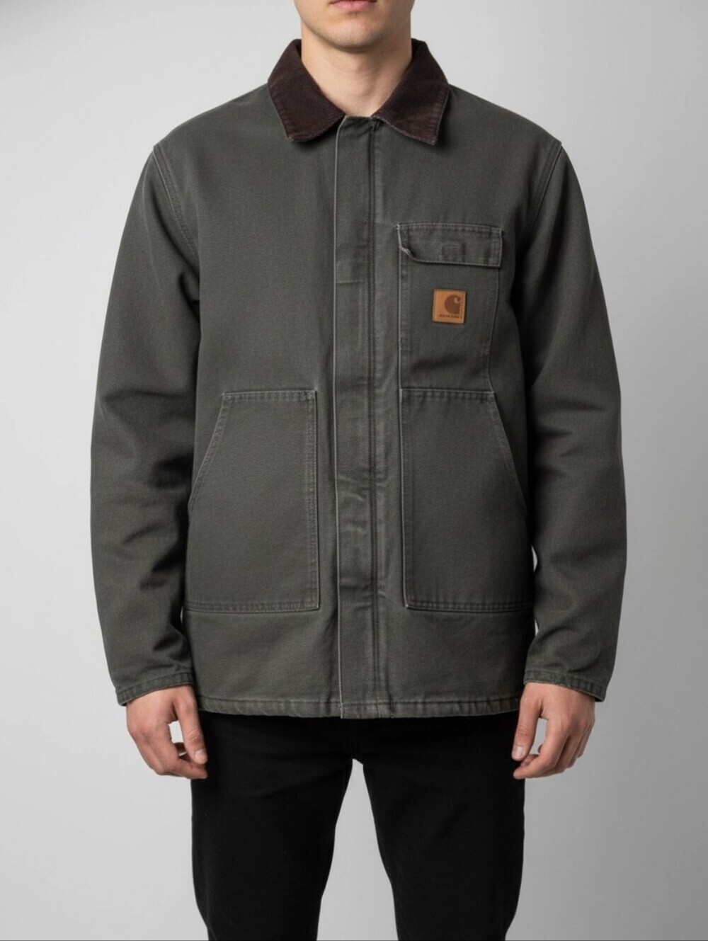 Carhartt Mens Jacket Sz 3XL Tall Army Green Canvas Corduroy Collar Cinch Tie